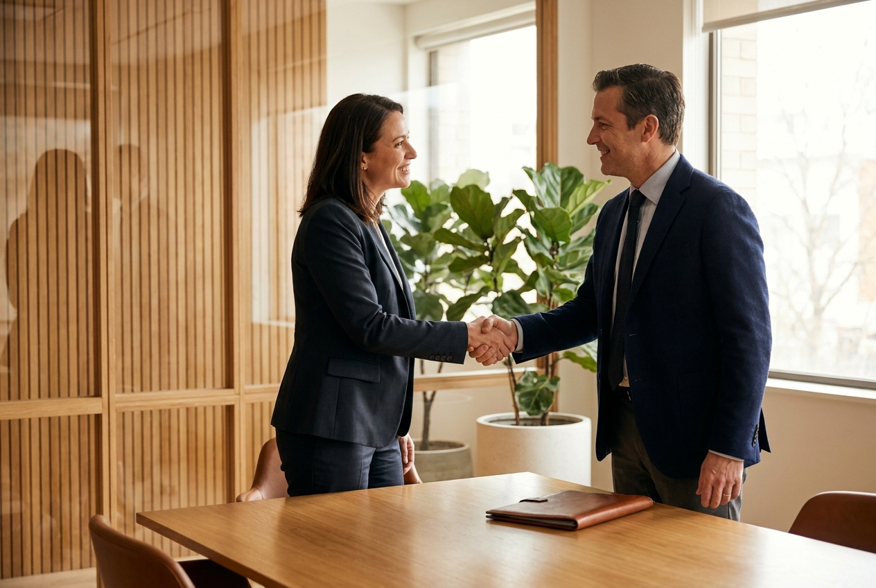 Two business partners shaking hands to close a trade deal